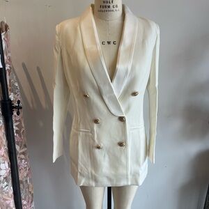 Elegant Cream Double-Breasted Women's Blazer